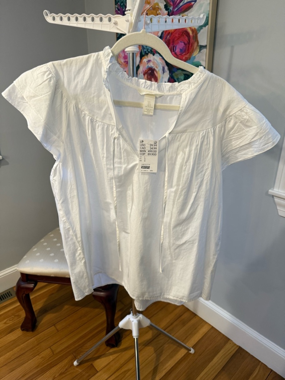 H&M White Ruffle-Trim Cotton Blouse